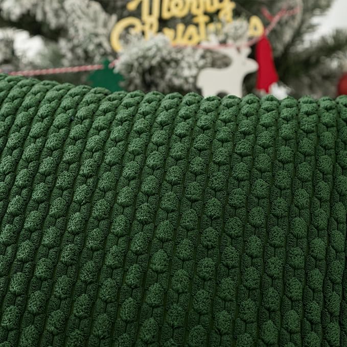 Kevin Textile 14x36 Inch Long Lumbar 1 Pack Boho Christmas Decorative Throw Pillow Cover Soft Striped Corduroy Rectangle Cushion Case Farmhouse Color Accent for Living Room Couch Sofa Bed, Dark Green