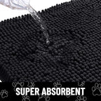 Smiry Dog Door Mat for Muddy Paws, Absorbent Dirt Trapper Non Slip Quick Dry Washable Chenille Mat for Mud Dogs, Entry Rug for Indoor and Outdoor (48x30 Inches, Black and White)