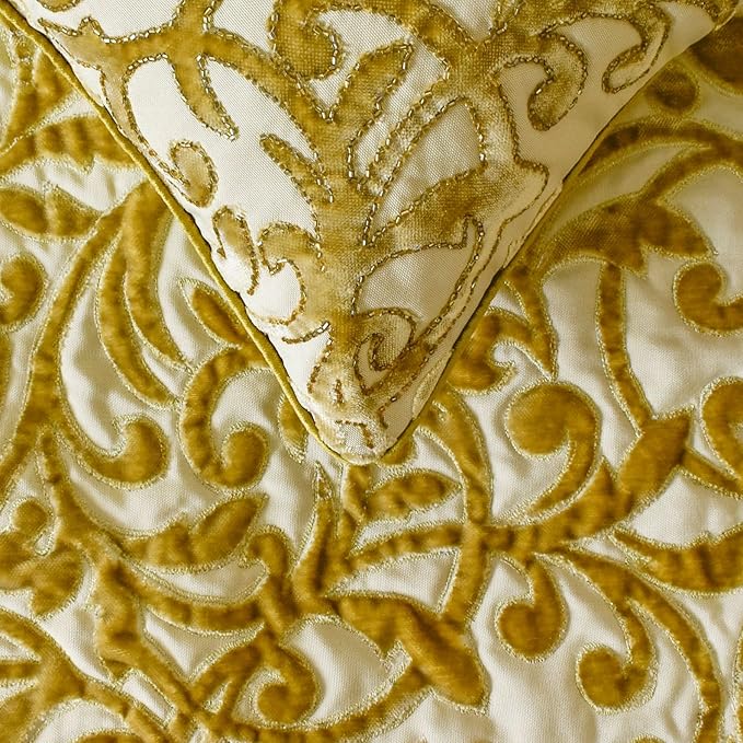 The HomeCentric King/Queen/Twin Beige Gold Decorative Bed Runner Queen 74"x18" Bed Runner Without Pillow Cover, Cut Velvet, Beaded Bed Scarf on Velvet Fabric - Serene Symphony