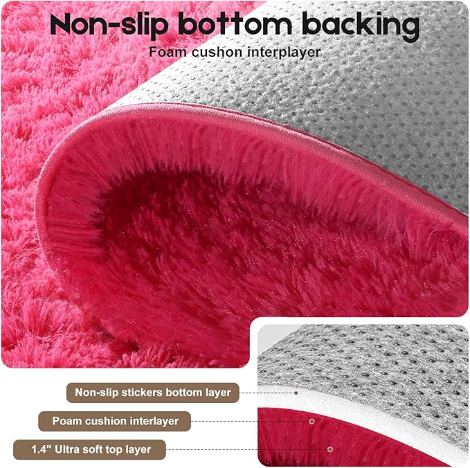 5x7 Area Rugs for Living Room, Fluffy Large Rugs for Bedroom, Soft Shag Fuzzy Non-Slip Carpet for Kids Boys and Girls Nursery Room Dorm Indoor Home Decor (Hot Pink, 5ft x 7ft)
