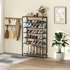 MAHANCRIS 8 Tier Shoe Rack Organizer for Closet, Holds 28-32 Pairs, Tall Metal Shoe Storage Shelf for Entryway Bedroom, Sturdy Freestanding Shoe Rack Space Saving, Large Capacity, Rustic Brown