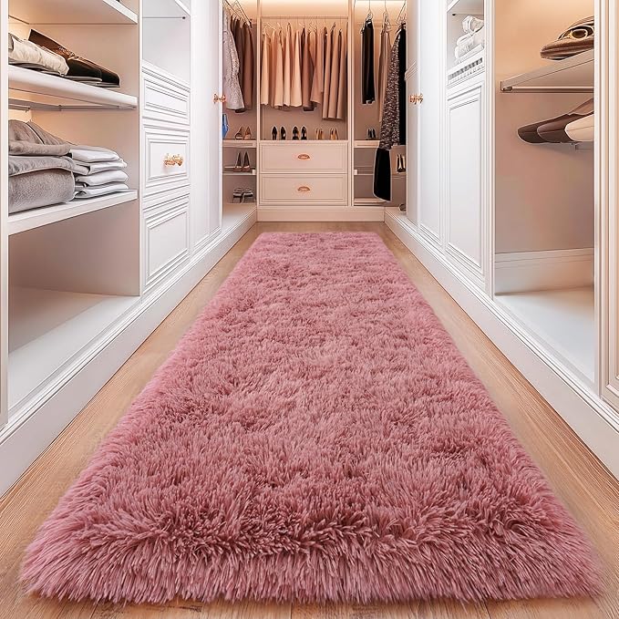 Blush Runner Area Rug for Hallway, Bedroom Bedside Plush Rugs, Non Slip Fluffy Shaggy Carpet for Kids Home Decor, Dorm Nursery 2x6 Ft