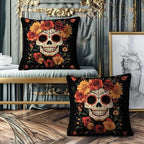 Sugar Skull Throw Pillow Covers 18x18 Set of 2, Mexican Day of The Dead Pillowcase for Sofa and Couch, Chirstmas Decorative Square Cushion Cases for Living and Bed Room