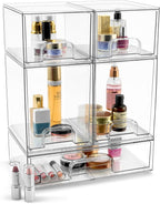Sorbus Acrylic Storage Containers - 5 Pack, Stackable Storage Bins Set for Bathroom Organization - Clear Acrylic Drawer Organizers - Makeup Case Pull-Out Drawers (7.6’’ and 4.4’’ Tall and 12.1’’ Wide)