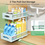 Under Sink Organizer, 2 Tier Pull out Cabinet Organizer Baskets with Mesh Sliding Drawers, Slide out Storage Shelf for Home, Kitchen, Bathroom, Pantry, Office Cabinet(1 Pack, Blue)