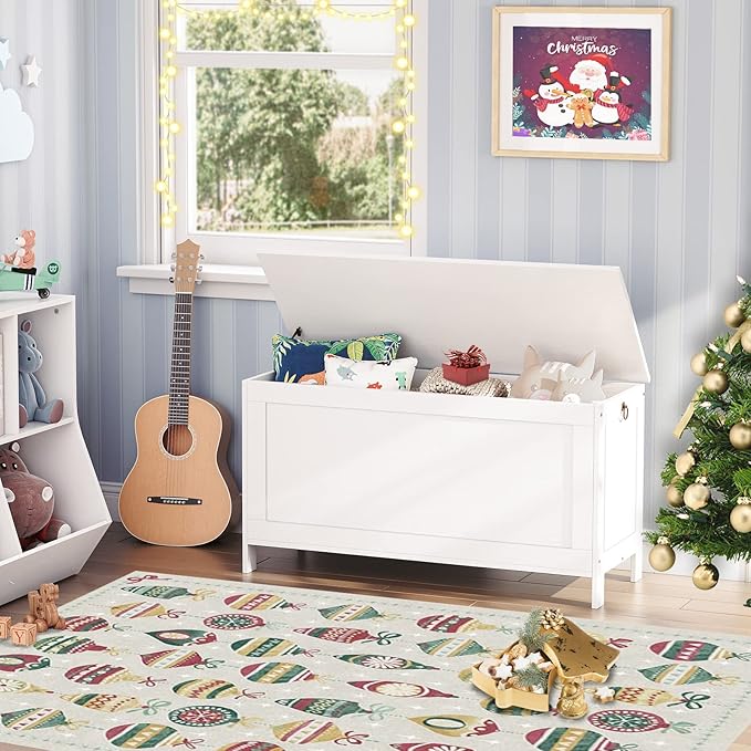 HOOBRO Toy Box, Retro Wooden Look Storage Chest with Safety Hinge, Entryway Storage Bench Supports 220 lb, 39.4 x 15.7 x 18.9 Inches Toy Chest Organizer, Easy Assembly (White)