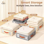 4 Pack Bed Sheet Organizers and Storage(King &Queen Size) with an Elastic Strap, Foldable Closet Linen Sheet Storage Container, Sheet Set Box for Blankets, Duvet Covers and Pillowcase, Grey