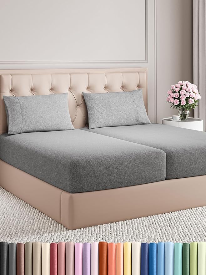 Split King Size 5 Piece Sheet Set - Comfy Breathable & Cooling Bed Sheets Set - Hotel Luxury Bedding for Women, Men, Kids, Teens, Boys & Girls - Deep Pockets & Wrinkle Free - Grey (Heathered Sheets)