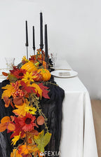FEXIA 6 Pack Black Table Runner 35x120 Inches Gauze Rustic Farmhouse Gothic Decor for Halloween Thanksgiving First Communion Centerpiece Table Decorations (Black)