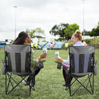 Nazhura 2 Pack Outdoor Camping Chairs Folding/Foldable/Portable with Cooler Pouch, Mesh Backrest and Cup Holder Pocket(Grey, 2 Pack)