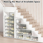Foluck Shoe Storage Box, 15 Pack Clear Plastic Stackable Organizer for Closet, Interlocking Design Shoes Container Bins for Sneakers, Foldable Shoe Rack with Lids, Grey