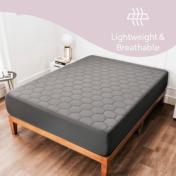 Hearth & Harbor 12 Pack Full Size Quilted Fitted Mattress Pad Cover, 100% Waterproof Mattress Protectors, Deep Pocket Fitted Mattress Cover 8" - 21" (54" x 75", Gray)