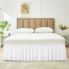 Biscaynebay Wrap Around Bed Skirts for Queen Beds with Extra Long Drop of 25", White Adjustable Elastic Dust Ruffles Easy Fit Wrinkle Resistant Silky Luxurious Fabric Machine Washable