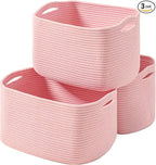 ICERZCZ Storage Baskets for Organizing Shelves, Pink Basket for Nursery, Woven Cotton Rope Baskets for Storage, Towel Basket for Bathroom, 15"x11"x9.5", 3 Packs, Light Pink