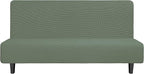 Easy-Going Stretch Futon Slipcover Armless Futon Bed Cover Furniture Protector Without Armrests with Elastic Bottom for Kids, Soft Jacquard Fabric Small Checks (Large, Greyish Green)