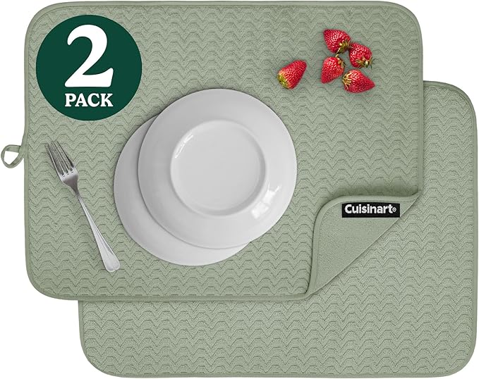 Cuisinart Dish Drying Mats for Kitchen Counter - (2) 18" x 24" Ultra Absorbent Dish Drying Mat XL - Foldable, Machine Washable, Fast Drying Dish Mat (Geostripe)
