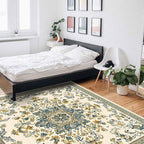 Bohemian Rectangular Area Rugs for Living Room Bedroom 5 x 6.9 ft Vintage Farmhouse Floral Pattern Non-Shedding Soft Low Pile Rug Non Slip Washable Rug for Nursery Entryway Playroom