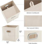 MAX Houser 6 Pack Foldable Fabric Storage Bins with Handles - Ideal for Closet Organization, Bedroom and Nursery（ Beige, 12"x12"x12"）