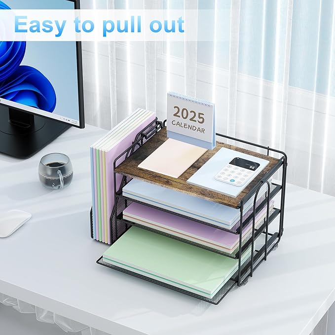 Spacrea Desk Organizers and Accessories, Paper Organizer for Desk with File organizer, Desk Accessories & Workspace Organizers for Catalog & Reference Racks (Wood)