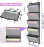 homyfort Over the Door hanging File Organizer, Weekly Hanging File Folders, Wall Organizers and Storage for Mail, Magazine, Notebooks, Office, Classroom, 5 Large Pockets, 50.39” Tall, Grey