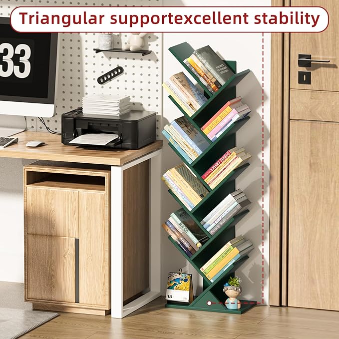 SHEEPAM 10 Tier Tree Book Shelf, Floor Standing Wood Bookshelf