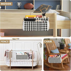 Classic Houndstooth Print Bedside Caddy Storage Bag Bedside Organizer for Bunk Bed Headboards College Organizer Caddy Hanging Shelf 6 Pockets with Hooks for Drinks Magazine Phone Holder