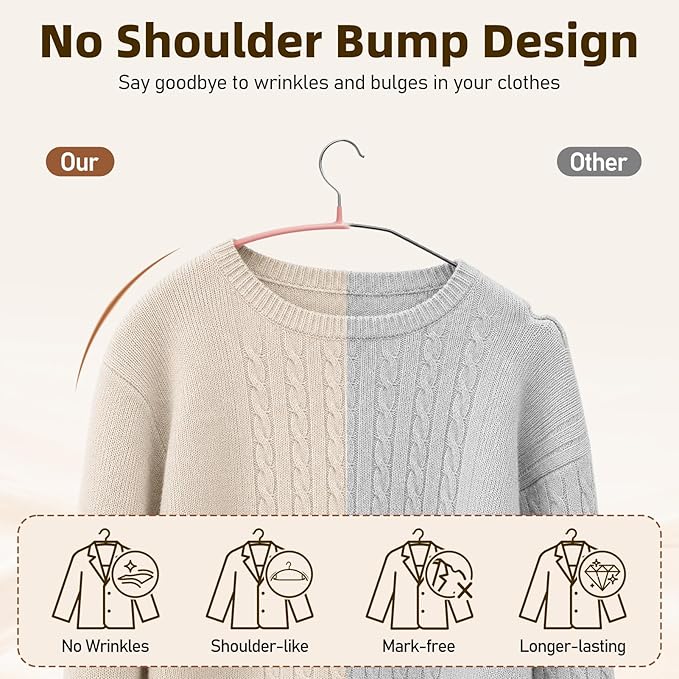 Heavy Duty Metal Coat Hangers 28 Pack, Sweater Hangers No Shoulder Bump, Non-Slip PVC Coating, Space Saving Clothes Hangers for Sweaters, Coats, Shirts, Skirts, Jackets, Pants