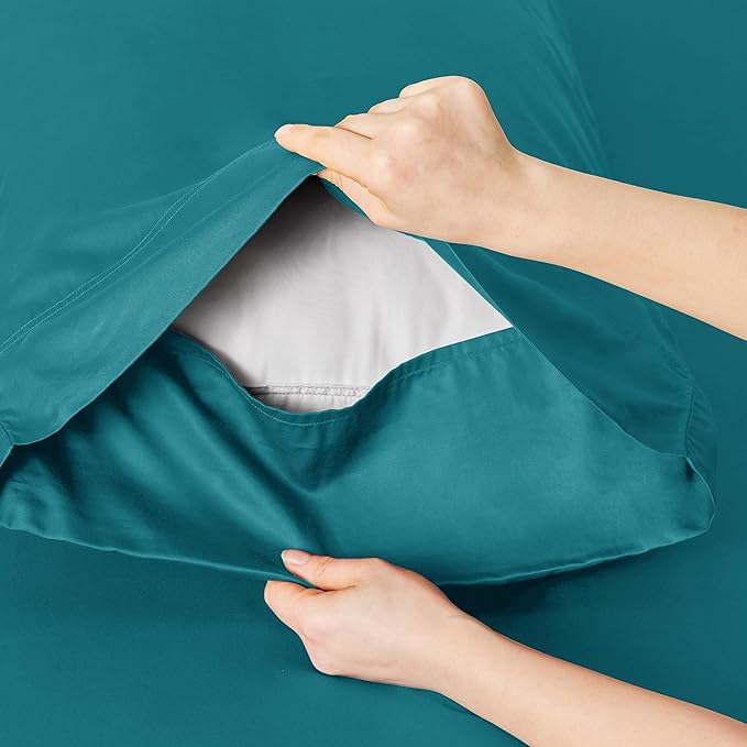 Bedsure Cooling Sheets Twin XL, Rayon Derived from Bamboo, Breathable & Soft Twin XL Sheet Sets, Deep Pocket Up to 16 Inches, Hotel Luxury Silky Dorm Bedding for Hot Sleepers, Turquoise