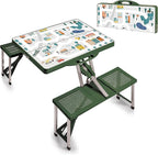 Picnic TIME Portable Folding Picnic Table with Seats for 4, Collapsible Aluminum Table with Benches & Umbrella Hole, Lightweight Foldable Table for Camping, Travel, Backyard, Tailgating | with Umbrella Hole