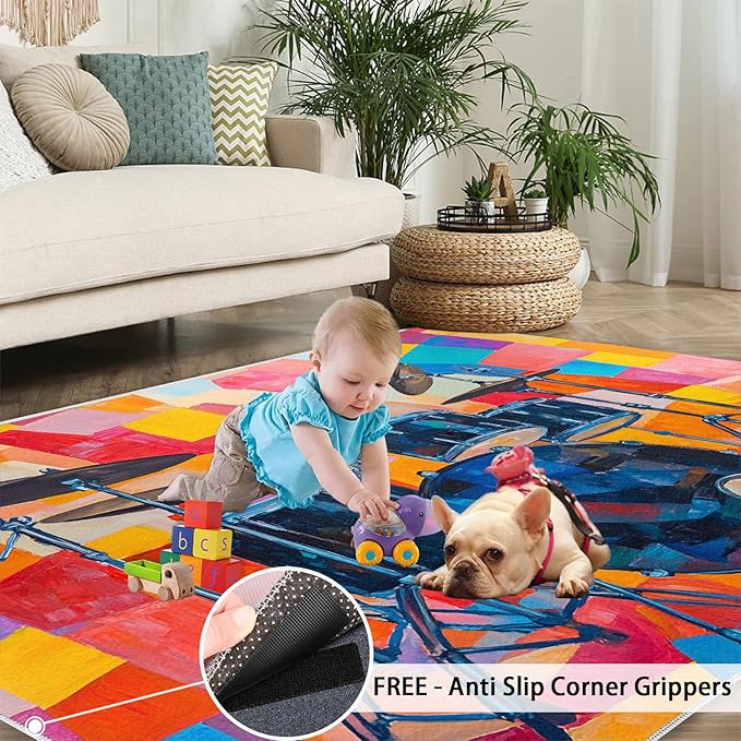4x6 Drum Set Cafe Rug - Abstract Art Rugs for Bedroom Aesthetic, Pop Art Soft Comfortable Non-Slip for Offie Bedroom Study Boy Girl Room Hotel Dorm