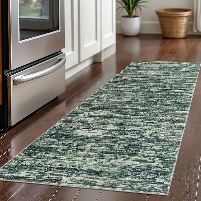 2x5 Modern Abstract Runner Rug for Hallways, Dark Green Super Soft Hallway Decor Kitchen Rugs with Non-Slip, Non-Shedding Washable Rug for Hallways Entryway Bedroom Indoor