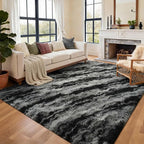 Area Rugs for Living Room, 4x6 Feet Soft Fluffy Shagg Plush Rug High Pile Large Non-Slip Floor Carpet for Bedroom Nursery Dorm Decor Aesthetic Black