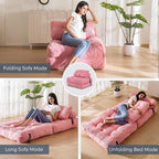 MAXYOYO Folding Sofa Bed, Convertible Chair with Pillow Foldable Couch with Back Support, Portable Fold Out Chair Bed Comfy Floor Sofa Lounge for Living Room Bedroom, Pink, Single