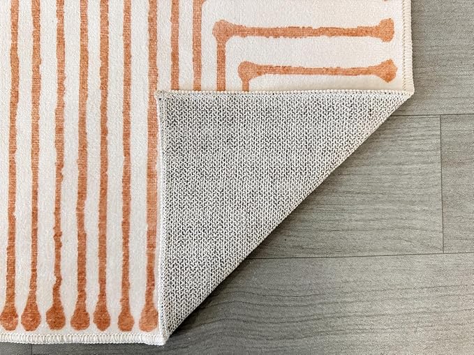 GLN Rugs Contemporary Collection - Machine Washable Area Rug, Contemporary Washable, Non Slip, Low Pile Chenille Rug, Living Room, Bedroom, Kitchen Rug (9' x 12' Orange Beige)
