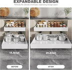 Seinloes 4 Pack Pull Out Cabinet Organizer 21" Deep,Full Extension 3 Slide Rails Slide Out Drawers With Raising Pad for Framed Cabinets,Expandable Width (15.4"-26.2"),No Drill Roll Out Shelves,White