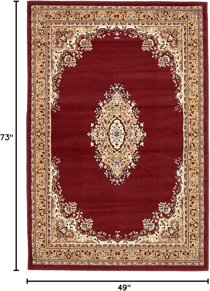 Unique Loom Reza Collection Traditional Persian Style Area Rug, 4 x 6 ft, Burgundy/Ivory
