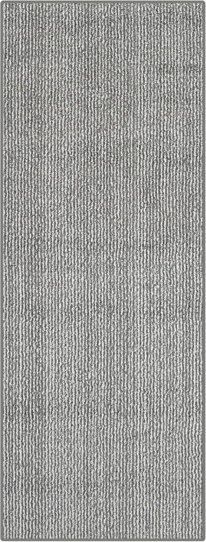 8ft Custom Cut Runner Rug for Narrow Hallways Kitchens - Striped Grey | Non-Slip & Washable | No-Fray Edge Finished