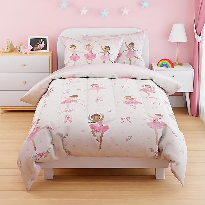 SANDJEST Ballet Duvet Cover Sets Full Size for Kids Girls, Incude 1 Polyester Comforter Cover 80x90 Inches and 2 Pillowcases 20x26 Inches, Comforter Not Included, Gift for Christmas Birthday