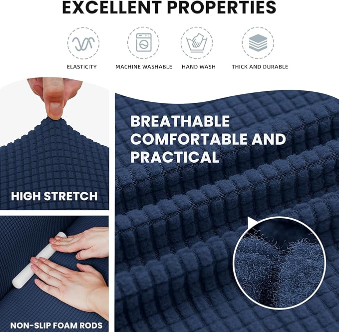 LURKA Stretch Loveseat Sofa Slipcovers 1 Piece Couch Covers for Sofa Furniture Protector Full Sofa Covers with Elastic Bottom for Kids and Dog (Medium, Navy)