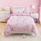 SANDJEST Ballerina Comforter Set Twin Size 68x86in for Kids Girls, Microfiber 3 Pcs Bedding Set Includes 1 Comforter, 1 Pillowcase, 1 Fitted Sheet, Nursery Room Decor