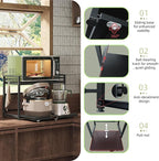 NETEL Expandable Microwave Stand,2 Tier Metal Kitchen Countertop Organizer Shelves with 8 Hooks,Bakers Rack,Pull-Out Microwave Shelf,55lbs Weight Capacity,Black