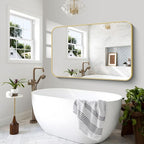 BONEWEI Gold Bathroom Mirror,60x40 inch Wall Mirror for Bathroom Wall Mounted,Round Rectangle Mirror for Bathroom Over Sink,Modern Frame for Home Decor Living Room,Bedroom Entryway,Horizontal/Vertical