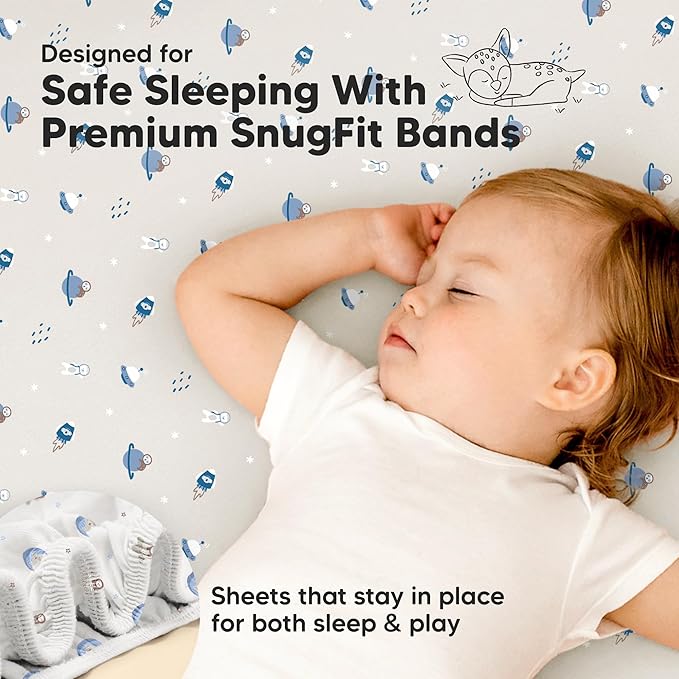Pack and Play Sheets Fitted - 2-Pack Mini Crib Sheets for Pack N Play Mattress 38x26, Soft & Cozy, Neutral Toddler Playard Bedding, Snug Fitted Mini Baby Crib Mattress Cover Boy, Girl (Cosmo)