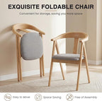 HNY Wooden Folding Chair with Cushion Set of 4, Chenille Foldable Dining Chairs Lightweight Folding Event Chair, Portable Space-Saving Accent Chair for Kitchen Dining Living Room Small Spaces, Grey