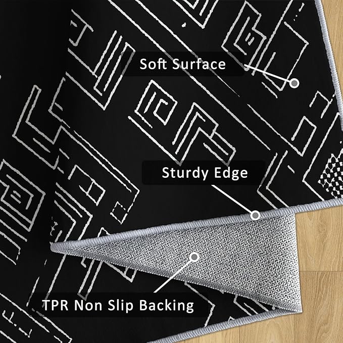 Geometric Rug, Washable 4x6 Rug for Living Room, Black and White Patterned Indoor Carpet, Modern Geometric Decor for Home, Bedroom, Soft Non Slip Thin Design FER16