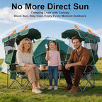 Romswi Folding Canopy Beach Camping Chairs for Adult 2 Pack, Portable Outdoor Chairs with Sunshade,Cup Holder & Side Pocket for Camping, Fishing, Beach, Backyard, Green