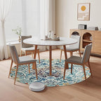 Easy-Going Round Rug 6ft Area Rug Washable Boho Circle Rugs for Living Room Non-Slip Bedroom Rug Low Pile Lightweight Medallion Distressed Throw Rug for Dining Room Kitchen Home Office, Vintage Multi
