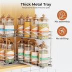 Mystozer Pull Out Spice Rack Organizer for Cabinet, Slide Out Spice Racks, Easy to Install, 7.08" Wx10.43 Dx8.26 H, 2 Drawers 2 Tiers(Silver)