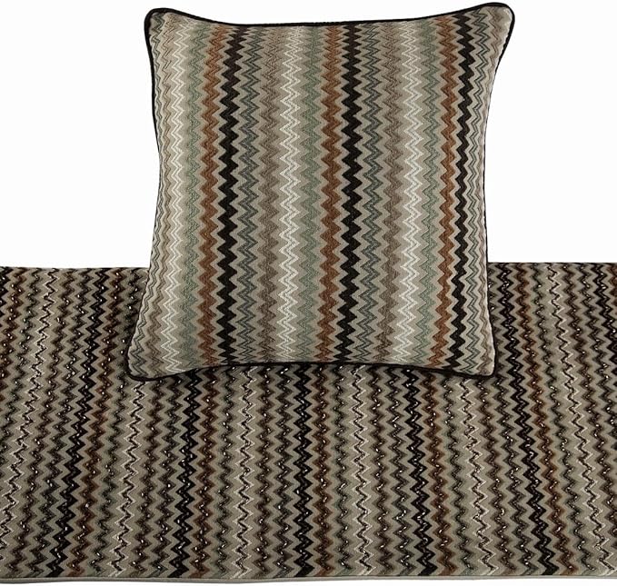 The HomeCentric Decorative Designer Handmade Bed Runner With 2 Decorative Throw Pillow Cover, 86 x 18 Inch Velvet Designer CA King Size Bed Scarf With Tassle & Bead Embroidered Bed Linen - Chevron Fun