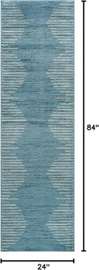 Rugshop Bohemian Stripe Stain Resistant High Traffic Living Room Kitchen Bedroom Dining Home Office Area Rug 2' x 7' Blue